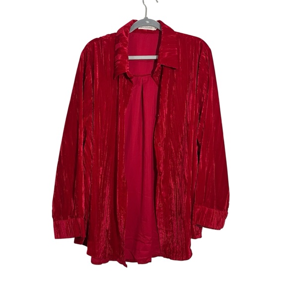 Red Velvet Button Front Shirt Plus Size 3X Long Sleeve Holiday Party Business - Picture 1 of 8